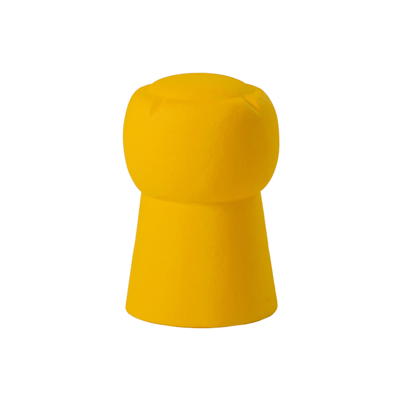 SLIDE Studion suunnittelema hauska samppanjapullon korkin muotoinen CIN CIN Keltainen Jakkara Saffron Yellow värillä.