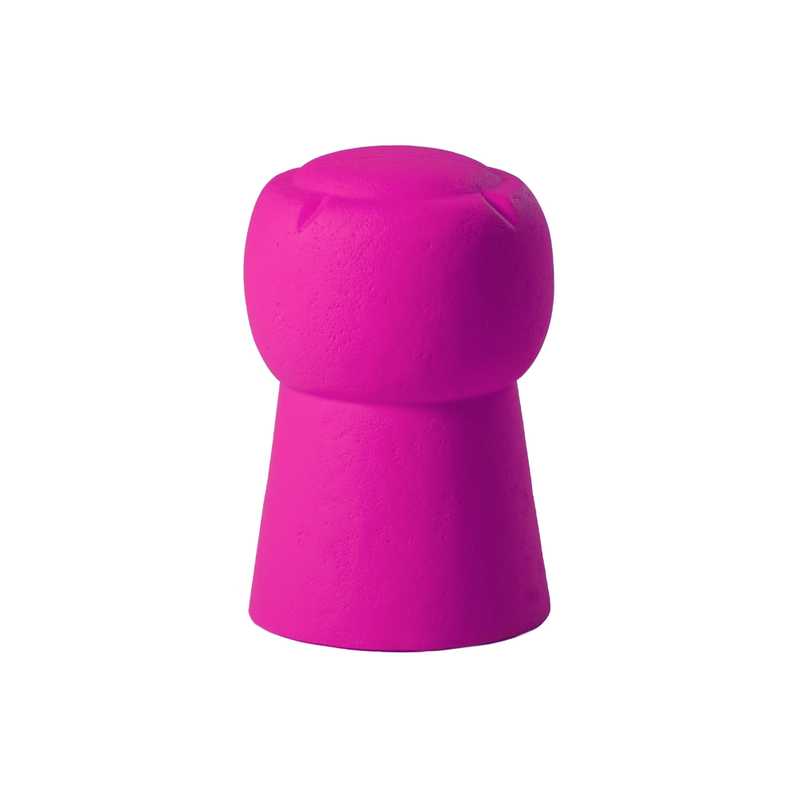 SLIDE Studion suunnittelema hauska samppanjapullon korkin muotoinen CIN CIN Keltainen Jakkara Pinkki Jakkara Sweet Fuchsia värillä.