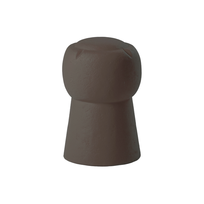 SLIDE Studion suunnittelema hauska samppanjapullon korkin muotoinen CIN CIN Keltainen Jakkara Ruskea Jakkara Chocolate Brown värillä.
