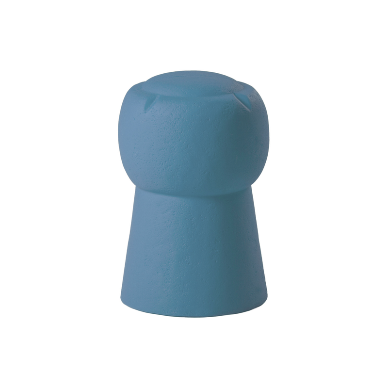 SLIDE Studion suunnittelema hauska samppanjapullon korkin muotoinen CIN CIN Keltainen Jakkara Sininen Jakkara Powder Blue värillä.
