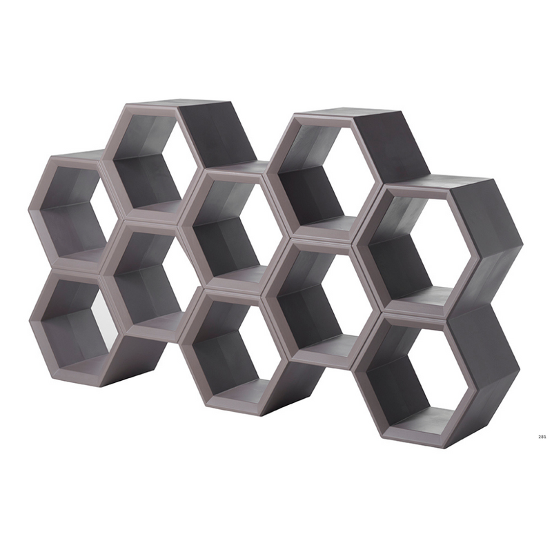 Taeke Halman suunnittelema sulavalinjainen HEXA design hyllykkö Argil Grey värillä.