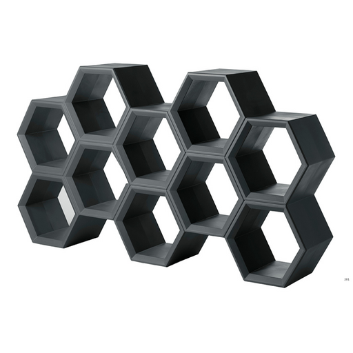 Taeke Halman suunnittelema sulavalinjainen HEXA design hyllykkö Elephant Grey värillä.