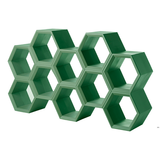 Taeke Halman suunnittelema sulavalinjainen HEXA design hyllykkö Malva Green värillä.