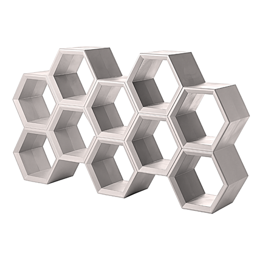 Taeke Halman suunnittelema sulavalinjainen HEXA design hyllykkö Valkoinen Mist White värillä.