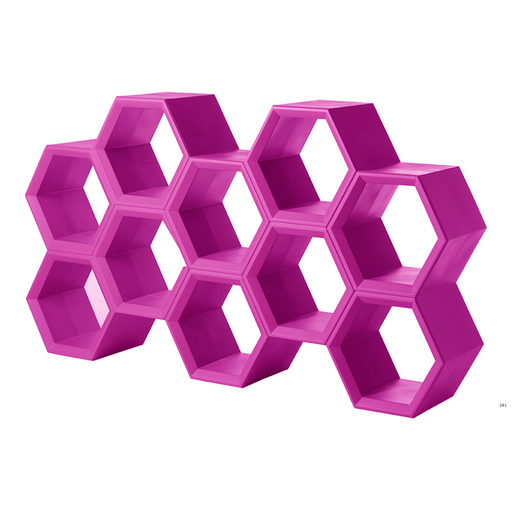 Taeke Halman suunnittelema sulavalinjainen HEXA design hyllykkö Sweet Fuchsia värillä.