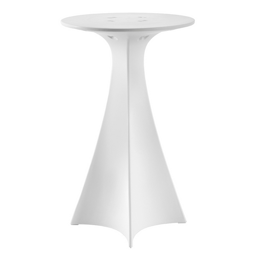 Karim Rashidin suunnittelema futuristinen ja sulavalinjainen korkea JET pöytä Milky White värisenä.