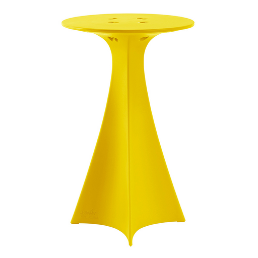 Karim Rashidin suunnittelema futuristinen ja sulavalinjainen korkea JET pöytä Saffron Yellow värisenä.