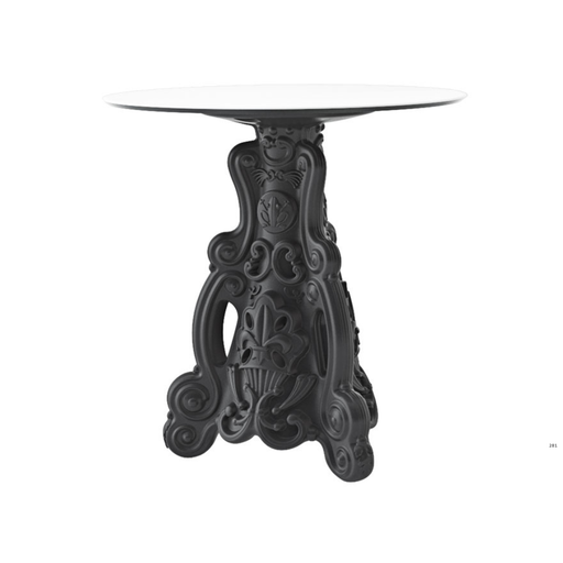 Moro & Pigattin suunnittelema hulvaton koristeellinen LORD OF LOVE Musta design pöytä Jet Black värisellä jalustalla.