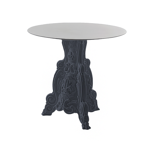 Moro & Pigattin suunnittelema hulvaton koristeellinen LORD OF LOVE design Pöytä Harmaa Elephant Grey värisellä jalustalla.