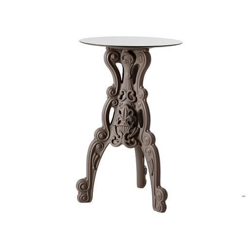 Moro & Pigattin suunnittelema hulvaton koristeellinen MASTER OF LOVE Ruskea Korkea pöytä Pyöreällä pöytälevyllä Chocolate Brown värisellä jalustalla.