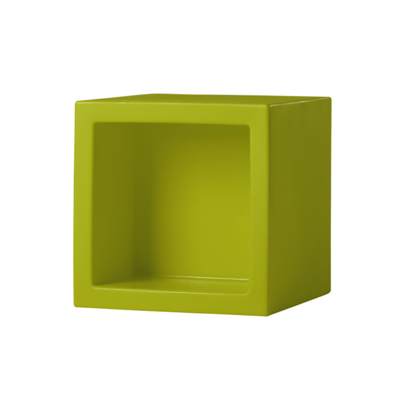 SLIDE Studion suunnittelema käytännöllinen ja tyylikäs kuutiomainen OPEN CUBE Vihreä Hylly Lime Green värillä.