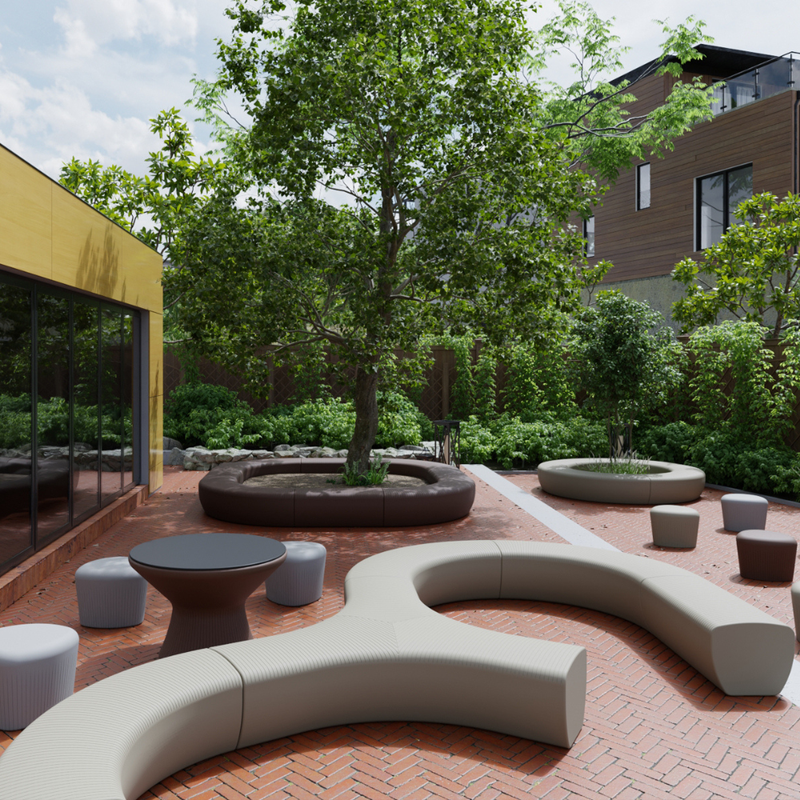 LOOPE® Studion suunnittelema näyttävä OUTi Kaareva penkki. The impressive OUTi Curved bench designed by LOOP® Studio.