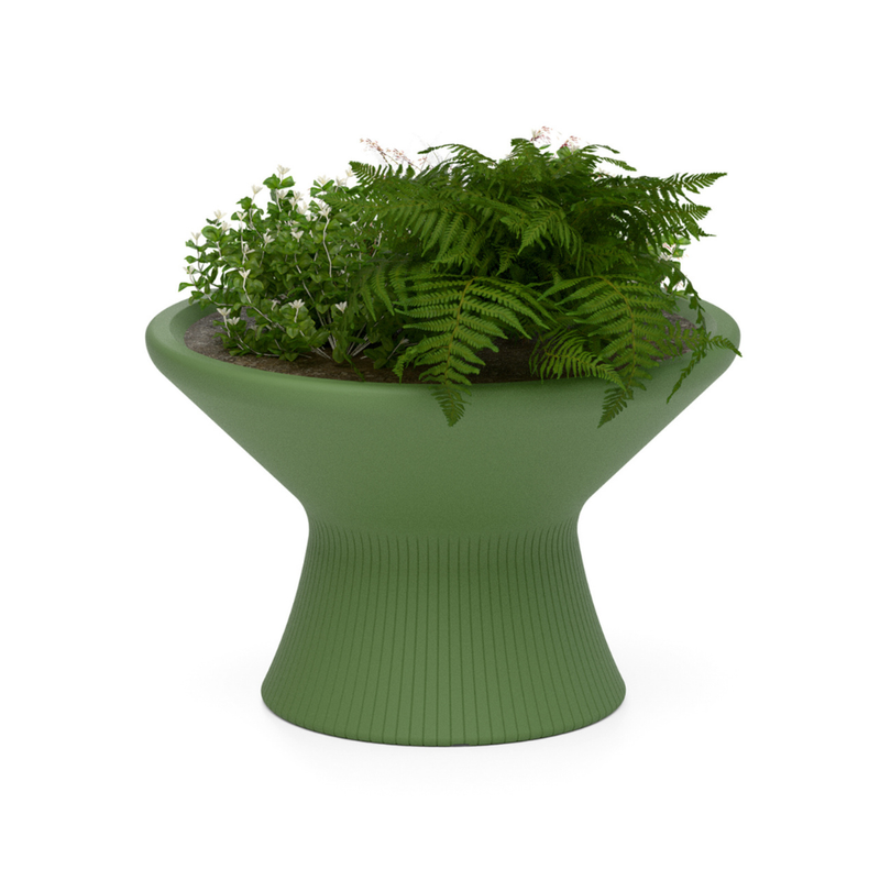LOOPE® Studion suunnittelema näyttävä OUTi Kasviruukku Resedanvihreä RAL 6011. The striking OUTi Planter designed by LOOPE® Studio in Reseda green RAL 6011.