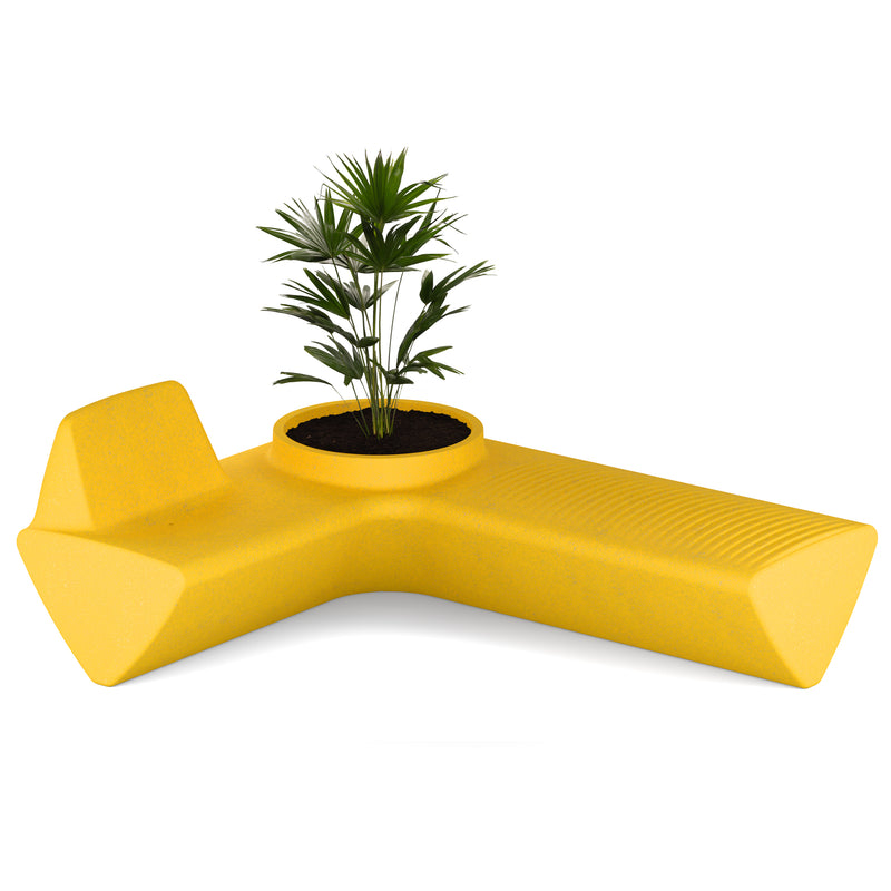 Tomek Rygalikin / Studio Rygalik suunnittelema näyttävä Beige-keltainen OneL Penkki kasviruukulla. Spectacular Beige-yellow OneL Bench with Plant Pot designed by Tomek Rygalik / Studio Rygalik.